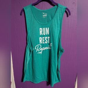 💜 Old Navy Go-Dry Bright Teal RUN REST REPEAT Tank Top XXL 16 18